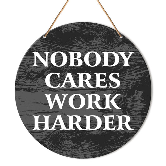 Muktoujaumai Gym Motivation Signs Wall Decor Home Gym Inspirational Wall Decor Gym Hanging Signs Rustic Decorations for Office Fitness Workout Room Nobody Cares Work Harder